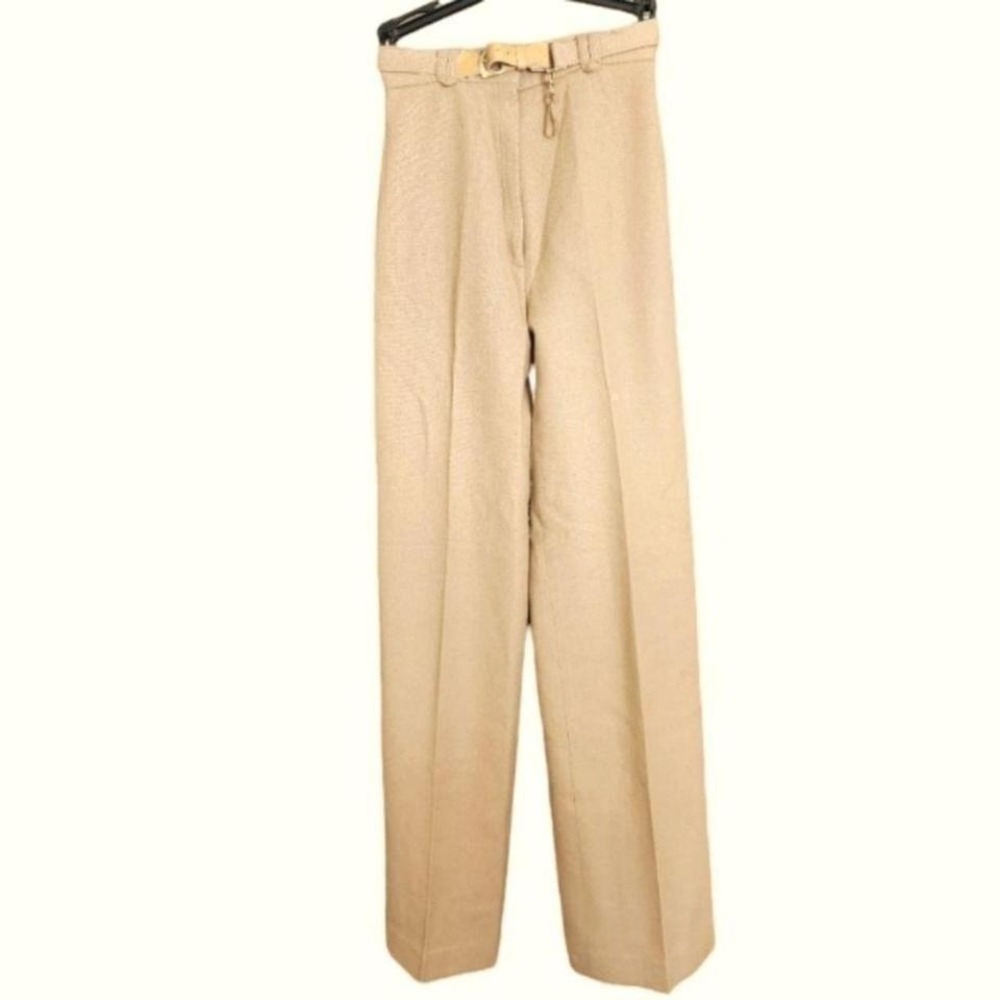 Vintage‎ 70s College Town Camel Wool High Rise Belted Tailored Trousers Jr 5/6
